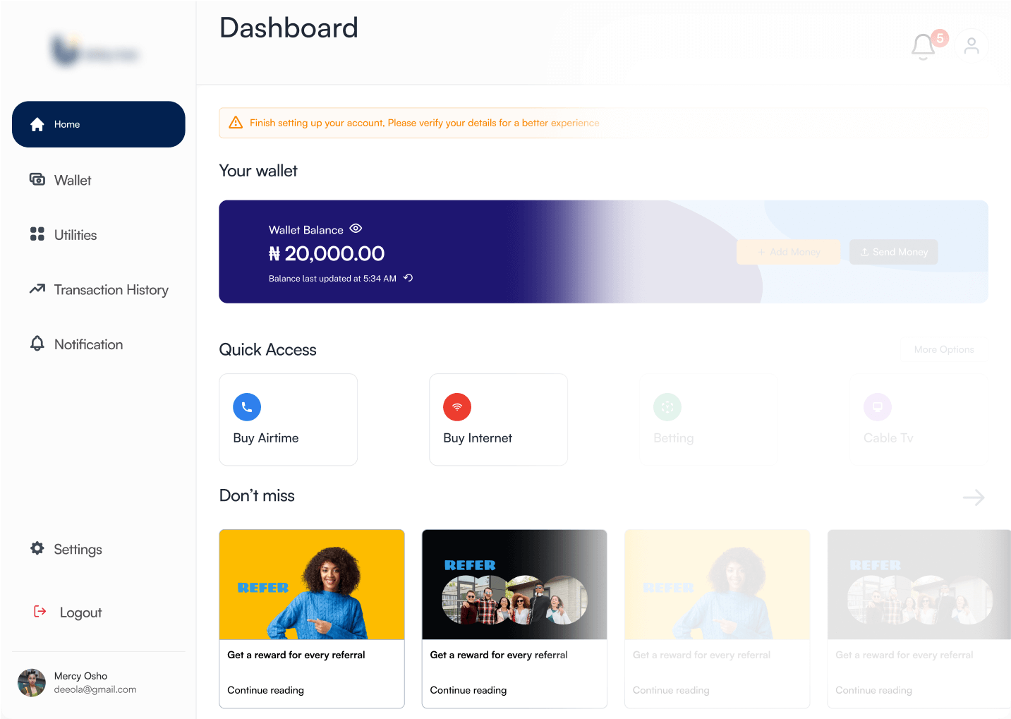 Utility hub web dashboard
